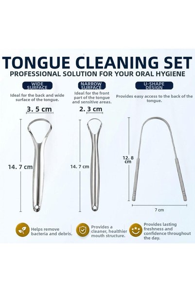 DEYHOME 3-Piece Professional Tongue Cleaning Set Stainless Steel Tongue Scrap...