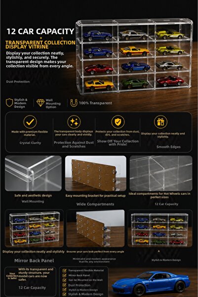 RAFKESTİR 12 Model Vehicle Capacity Transparent Fleks Collection Stand – Mirr...