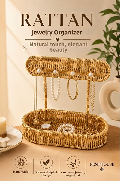 Penthouse Rattan Jewelry Organizer Handmade Jewelry and Watch Organizer Neckl...