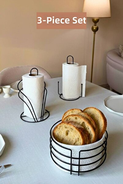 Edora Home Set of 3 Black Swan Napkin Holder, Upright Paper Towel Holder, Rou...