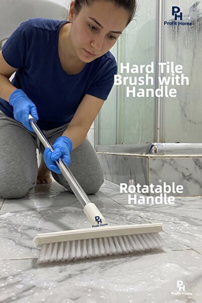 Profit Home Hard Tile Brush with Squeegee, Bathroom Brush with Rotatable Head...