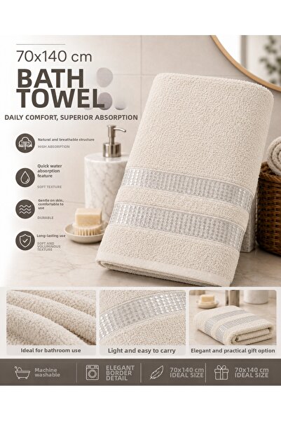nnevora Ecru 70X140 cm Bath Towel 100% Cotton Soft Textured Highly Absorbent ...