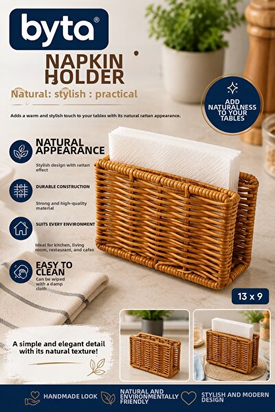 BYTA Rattan Look Napkin Holder 13X9 cm Desktop Napkin Organizer Wicker Look