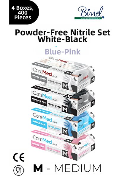 COREMED Nitrile Examination Gloves Set m - 4 Packs of 100 - White-Black-Blue-...
