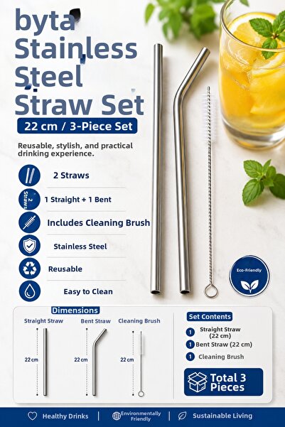 BYTA Stainless Steel Pipette 22 cm 3 Pieces with Cleaning Rod
