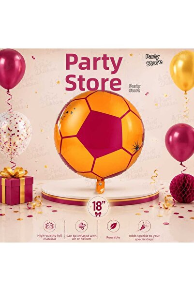 Parti Dükkanı Yellow Red Soccer Ball Foil Balloon 18 Inch 45 cm Helium Compat...