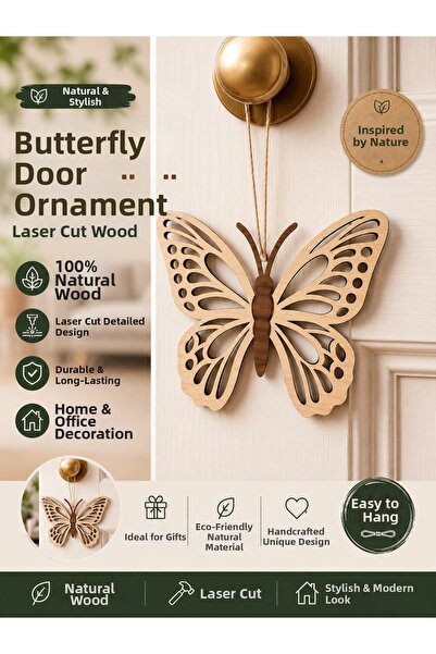 ROKH Butterfly Door Ornament |   Laser Cut Wooden Decorative Gift |   Natural...
