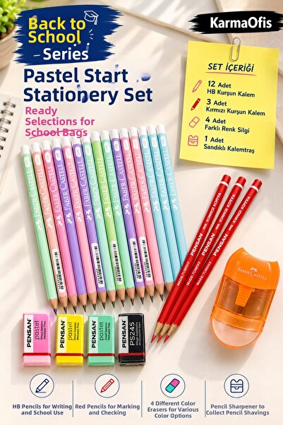Faber Castell Faber-Castell Pastel Starter Stationery Set 12 Hb Pencils 3 Red...