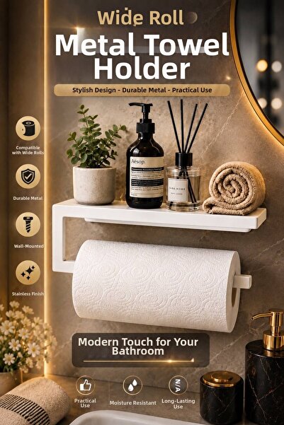 VENON White | |   Wide Roll Paper Towel Holder Napkin Holder Bathroom and Kit...