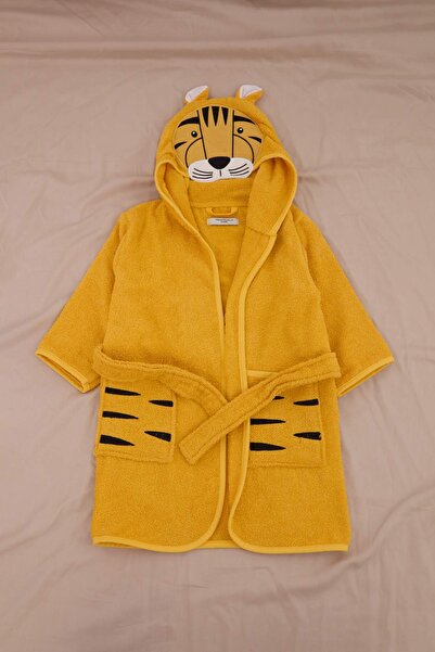 TRENDYOLMİLLA HOME Boy's Bathrobe with Yellow Tiger Figure Tphss26Oz00002
