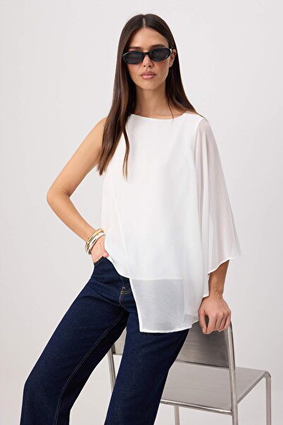 Trendyol Collection Bluză albă cu mânecă unică și detalii TWOSS26BZ00971