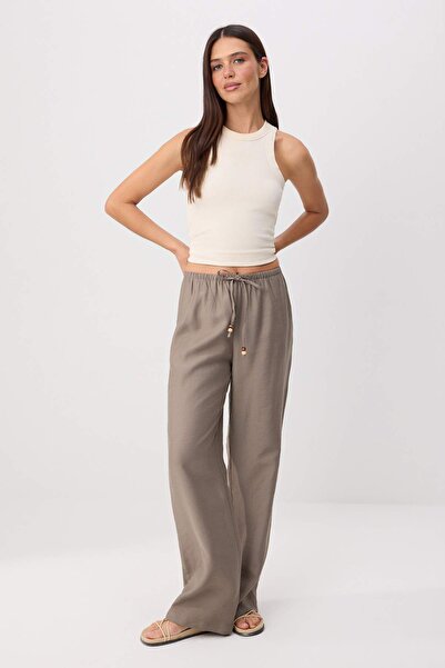 Trendyol Kollektion Nerzfarbene Modalhose mit elastischem Bund und weitem Bei...