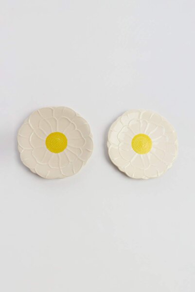 TRENDYOLMİLLA HOME Set of 2 Flower Shaped Ceramic Cake Plates White Tphss26Tb...