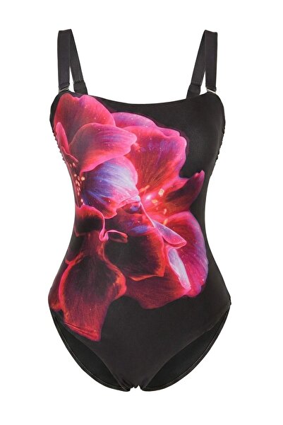 Trendyol Collection Costum de baie cu model floral, fără bretele, acoperit, c...