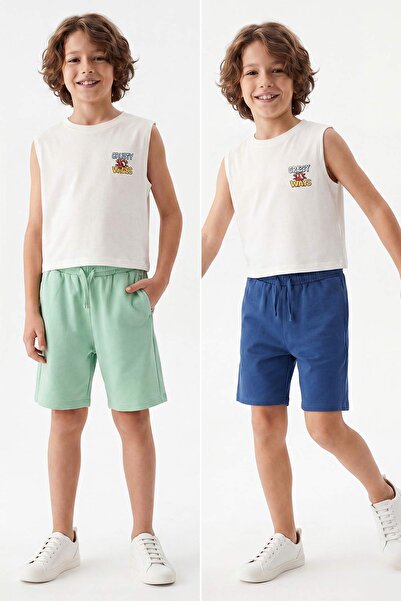 TRENDYOLKIDS Mint-plave jednobojne Pleteno šortseve i bermuda TKDSS25SR00003