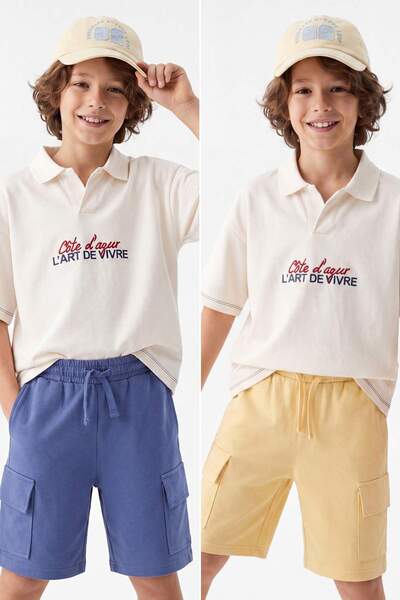 TRENDYOLKIDS Gelb-blaue, einfarbig gestrickte Shorts & Bermuda TKDSS25SR00006