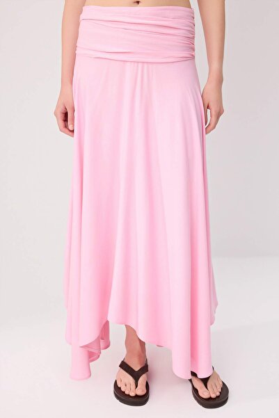 Trendyol Collection Pink 100% Viscose Asymmetrical Maxi Long Skirt Twoss26Et0...