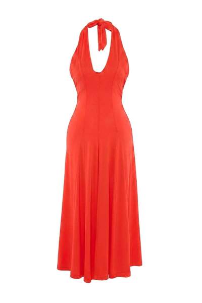 Trendyol Collection Rochie roșie, simplă, tip skater, midi, țesută, 95% visco...
