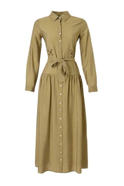 Trendyol Modest Khaki Unlined Plain Woven Dress&Jumpsuit Terrycotton Hijab Dr...