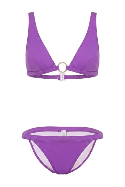 Trendyol Collection Purple Triangle Covered Normal Waist Regular Bikini Set w...