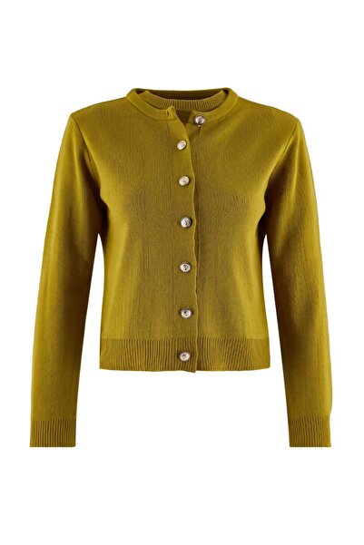 Trendyol Collection سترة تريكو أساسية باللون الأخضر الزيتوني - بلوزة تريكو TW...