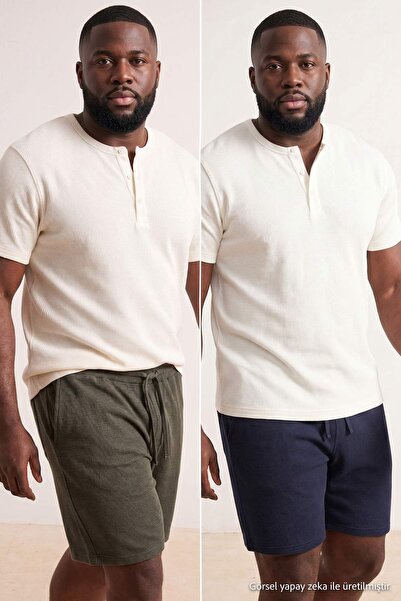 Trendyol Kollektion Große Größen, Marineblau-Khaki, Waffelmuster, 2er-Pack, g...