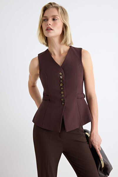 Trendyol Collection Dark Brown Fitted Vest Twoaw27Ye00018