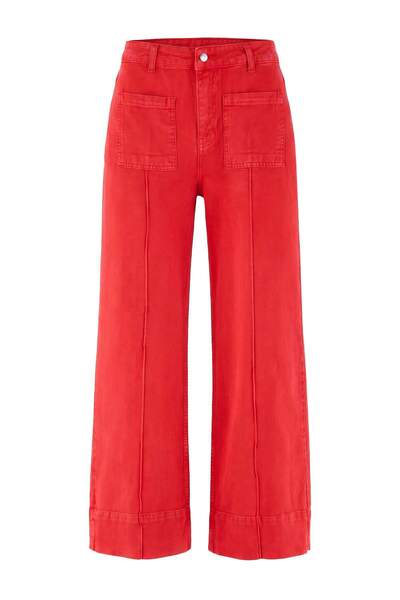 Trendyol Collection Blugi roșii cu buzunare, talie înaltă, 100% bumbac, cu cr...