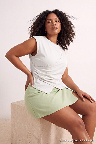 Trendyol Curve Ecru Fitted/Body-Fitting Sleeveless Asymmetrical Cotton Stretc...