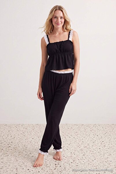 Trendyol Collection Black Lace Detailed Viscose Woven Pajama Set Thmaw27Pt00080