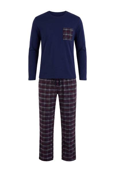 Trendyol Collection Navy Blue Regular Fit Plaid Patterned Woven Bottom Winter...