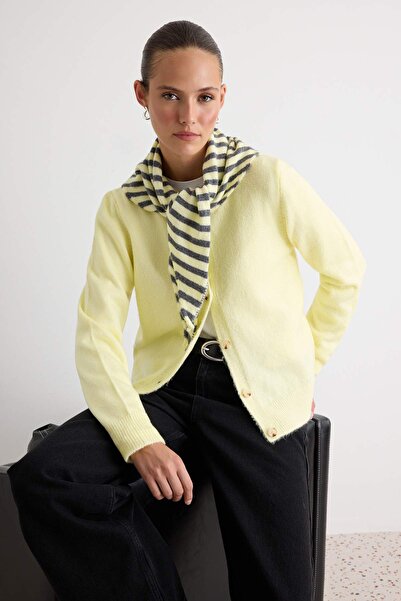 Trendyol Collection Yellow Striped Shawl 2-Piece Knitwear Cardigan Twoaw27Hi0...