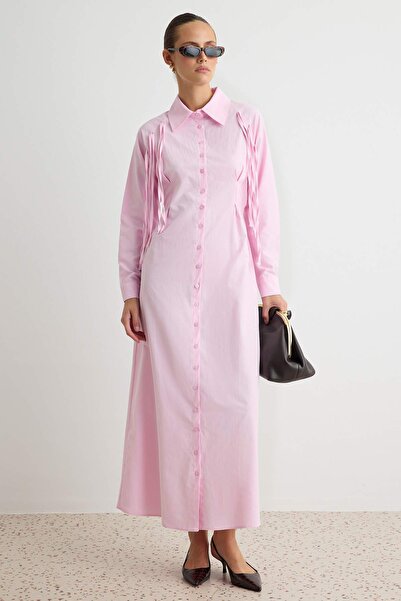 Trendyol Modest Light Pink Cowboy Tassel Detail Maxi Cotton Woven Hijab Dress...