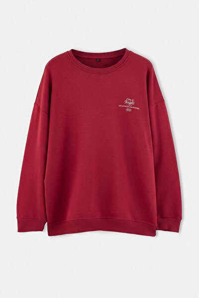 Trendyol Kollektion Übergroßes, weinrotes, bedrucktes Sweatshirt in Übergröße...