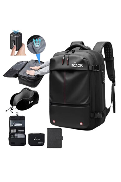 MASKON Vacuum Backpack for airplane, memory foam pillow, cosmetic organizer, ...