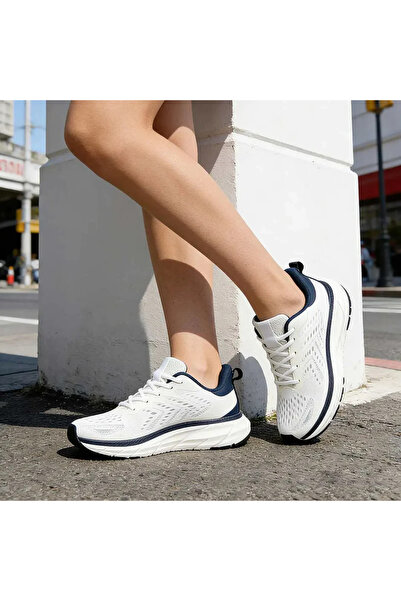 Tmall Pantofi sport pentru femei, 0144, ușori, din material textil, albi cu a...