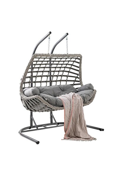 Capri Swing Cunda Çiftli Rattan Bahçe Salıncağı | Balkon Salıncağı