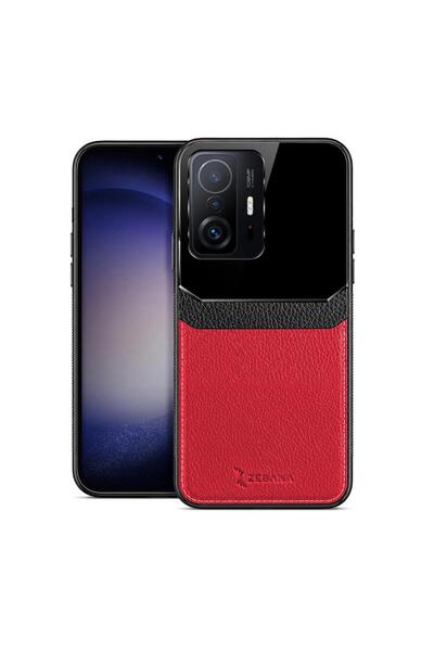 Zebana Xiaomi Mi 11T Pro Uyumlu Kılıf Lens Deri Kılıf Kırmızı