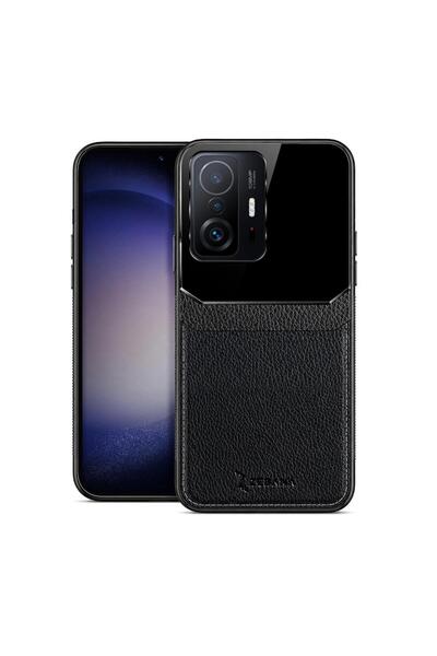 Zebana Xiaomi Mi 11T Uyumlu Kılıf Lens Deri Kılıf Siyah