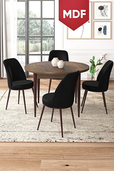 Canisa Concept Tor Serisi MDF Yuvarlak 90x90 Barok Ahşap Desenli Sabit Masa 4...