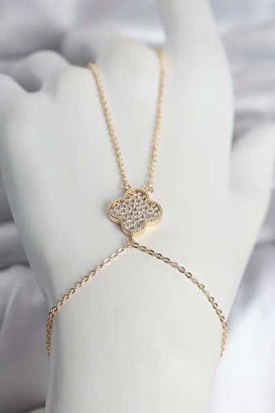 Generic Brand Brass Gold Color Clover Model Women's Şahmeran Tj-Sn749