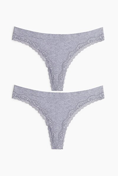 H&M 2'li Dantel Şeritli Dikişsiz Thong Külot