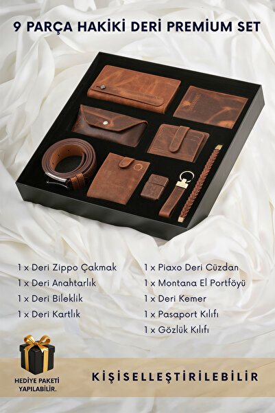 CüzCan 9 Parça Hakiki Deri Taba Premium Kişiye Özel Erkek Hediye Seti - Babal...