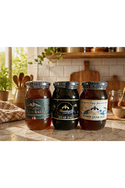 Kazdağı 3'lü Bal Seti (Siyah Bal 500g • Çiçek Balı 500g • Çam Balı 500g)