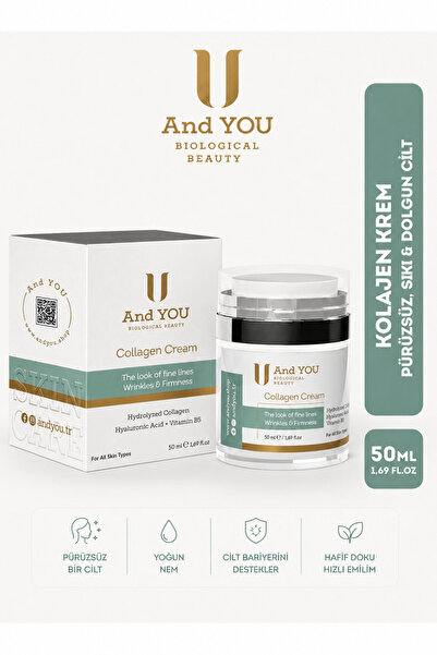 AND YOU Kolajen Yüz Kremi 50 ml - Yaşlanma Karşıtı ve Sıkılaştırıcı Bakım Kremi