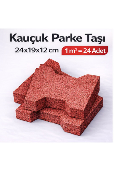 Doğa Kauçuk 24x19x12 cm Kauçuk Parke Taşı 1m² (24 Adet)