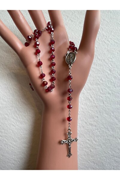 Yada Unique 5 mm Kırmızı Çek Kristali Katolik Hristiyan Rosary Tesbih / Haç K...