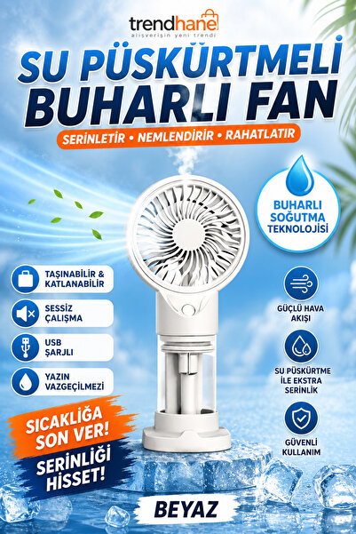 Trendhane Sulu Püskürtmeli El Fanı Taşınabilir Mini Vantilatör Şarjlı USB Soğ...