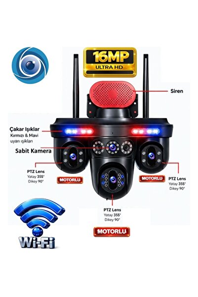 MPIA GORO 16 MP 4 Lensli 3*PTZ Dijital Zoom Wi-Fi Güvenlik İP Kamera