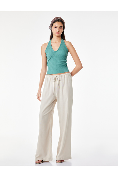 Koton Viscose Blended Wide-Legged Pants with Tie-Waist
